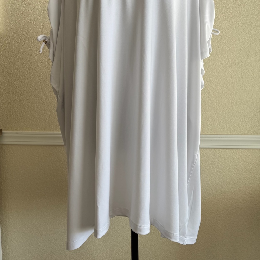 Susan Graver 5X Plus Size Black White Floral Tunic Top Stretch Comfort Blouse - Picture 5 of 13